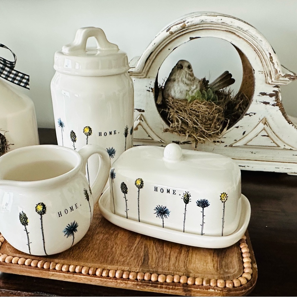 Rae Dunn Home Dandelion  Set with Floral Design retired htf vintage